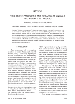 Review. Tick-Borne Pathogens and Diseases of Animals and Humans In
