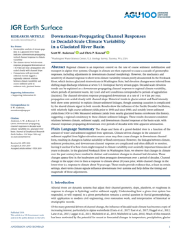 Downstream-Propagating Channel Responses to Decadal-Scale Climate Variability in a Glaciated River Basin