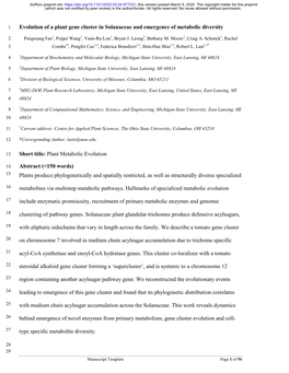 Evolution of a Plant Gene Cluster in Solanaceae and Emergence of Metabolic Diversity