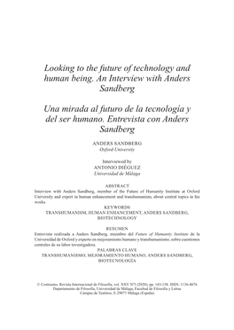 Looking to the Future of Technology and Human Being. an Interview with Anders Sandberg