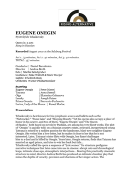 EUGENE ONEGIN Pyotr Ilyich Tchaikovsky