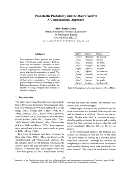 Phonotactic Probability and the Maori Passive: a Computational Approach