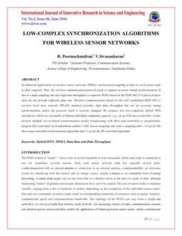 Low-Complex Synchronization Algorithms for Wireless Sensor Networks