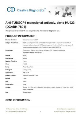 Anti-TUBGCP4 Monoclonal Antibody, Clone HU923 (DCABH-7801) This Product Is for Research Use Only and Is Not Intended for Diagnostic Use