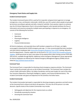 Emergency Team Duties and Supply Lists