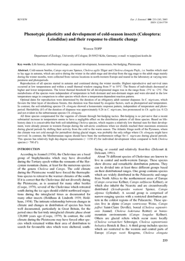 Phenotypic Plasticity and Development of Cold-Season Insects (Coleóptera: Leiodidae) and Their Response to Climatic Change