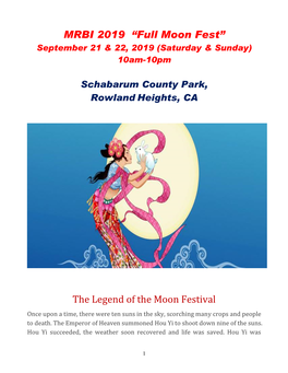 MRBI 2019 “Full Moon Fest” September 21 & 22, 2019 (Saturday & Sunday) 10Am-10Pm