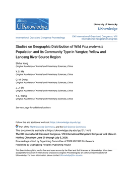 Studies on Geographic Distribution of Wild &lt;Em&gt;Poa