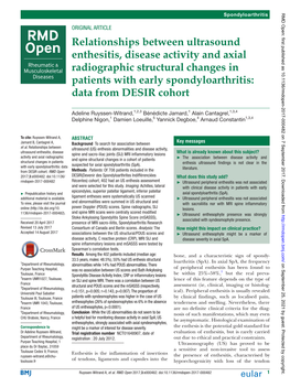 Relationships Between Ultrasound Enthesitis, Disease Activity and Axial Radiographic Structural Changes in Patients with Early S