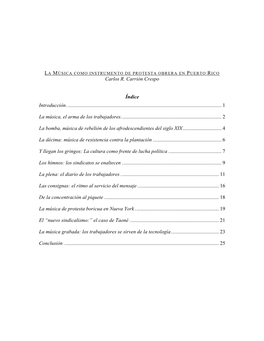 LA MÚSICA COMO INSTRUMENTO DE PROTESTA OBRERA EN PUERTO RICO Carlos R