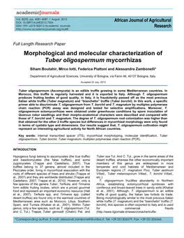 Morphological and Molecular Characterization of Tuber Oligospermum Mycorrhizas