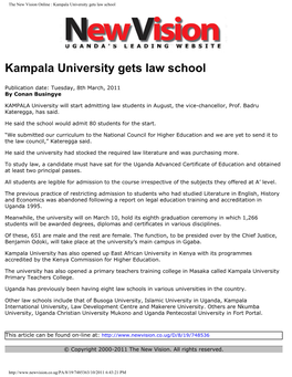 Kampala University Gets Law School