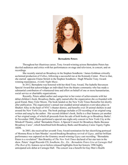 Bernadette Peters Throughout Her Illustrious Career, Tony Award-Winning Actress Bernadette Peters Has Dazzled Audiences and Crit