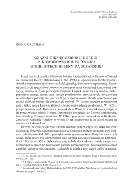 Książki Z Księgozbioru Korduli Z Komorowskich Potockiej W Bibliotece Heleny Dąbczańskiej