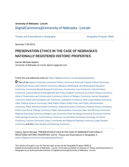 Preservation Ethics in the Case of Nebraska's Nationally Registered Historic Properties