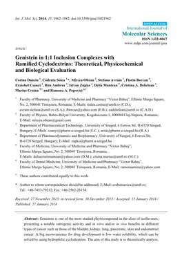 Genistein in 1:1 Inclusion Complexes with Ramified Cyclodextrins: Theoretical, Physicochemical and Biological Evaluation