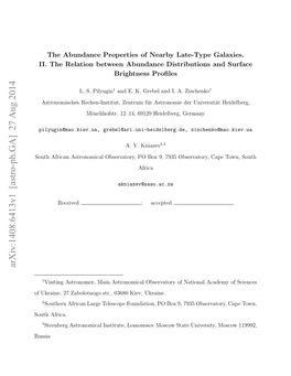 Arxiv:1408.6413V1 [Astro-Ph.GA] 27 Aug 2014 Ot Africa