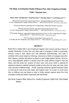 The Study on Estimation Model of Return Flow After Irrigation in Paddy Field - Taoyuan Area ]