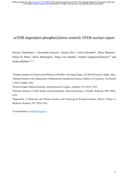 Mtor-Dependent Phosphorylation Controls TFEB Nuclear Export