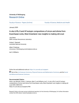 In Situ U-Pb, O and Hf Isotopic Compositions of Zircon and Olivine from Eoarchaean Rocks, West Greenland: New Insights to Making Old Crust