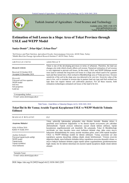 Estimation of Soil Losses in a Slope Area of Tokat Province Through USLE and WEPP Model