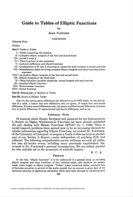 Guide to Tables of Elliptic Functions by Alan Fletcher