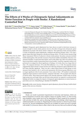 The Effects of 4 Weeks of Chiropractic Spinal Adjustments on Motor Function in People with Stroke: a Randomized Controlled Trial