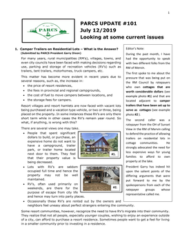 PARCS UPDATE #101 July 12/2019 Looking at Some Current Issues
