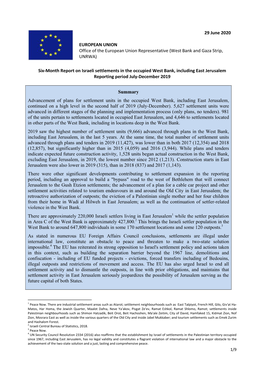 Six-Month Report on Israeli Settlements in the Occupied West Bank, Including East Jerusalem Reporting Period July-December 2019