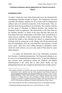 Charisma in Romans and Its Implications for Church Growth in Nigeria