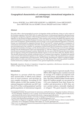 Geographical Characteristics of Contemporary International Migration in and Into Europe