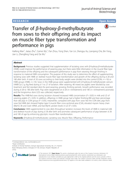 Transfer of Β-Hydroxy-Β-Methylbutyrate from Sows to Their