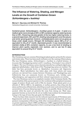 The Influence of Watering, Shading, and Nitrogen Levels on the Growth of Container-Grown Schlumbergera X Buckleyi