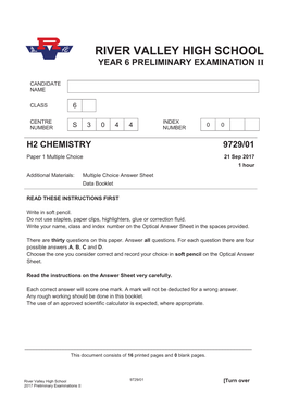 River Valley High School Year 6 Preliminary Examination Ii