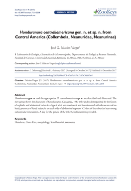 Honduranura Centraliamericana﻿﻿ Gen. N. Et Sp. N. from Central America