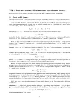 Talk 3: Review of Constructible Sheaves and Operations on Sheaves