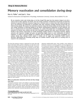 Memory Reactivation and Consolidation During Sleep Ken A