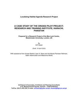 A Case Study of the Orangi Pilot Project- Research and Training Institute, Karachi, Pakistan