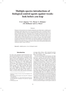 Multiple-Species Introductions of Biological Control Agents Against Weeds: Look Before You Leap