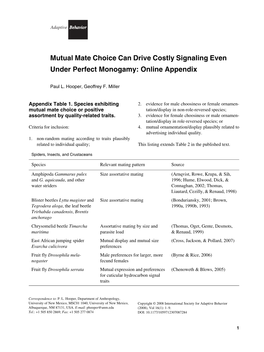 Mutual Mate Choice Can Drive Costly Signaling Even Under Perfect Monogamy: Online Appendix