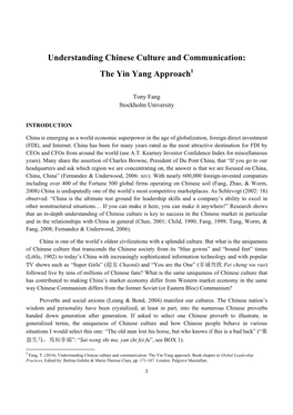 Understanding Chinese Culture and Communication: the Yin Yang Approach1