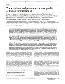 Transcriptional and Post-Transcriptional Profile of Human Chromosome 21