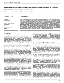 Some Observations on Threatened and Near Threatened Avifauna of Pakistan