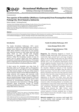 Occasional Molluscan Papers ISSN 1793‐8716 (Online)