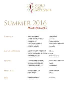 Summer 2016 Masterclasses