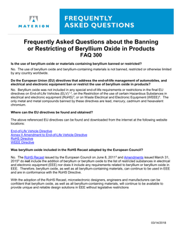 Banning Or Restricting of Beryllium Oxide in Products (FAQ