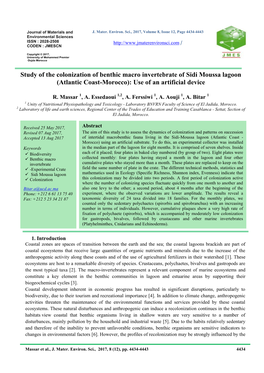 Study of the Colonization of Benthic Macro Invertebrate of Sidi Moussa Lagoon (Atlantic Coast-Morocco): Use of an Artificial Device