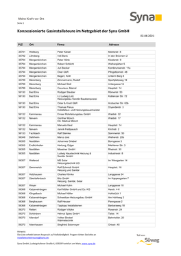 Konzessionierte Gasinstallateure Im Netzgebiet Der Syna Gmbh 02.08.2021