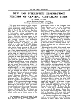 Records of Interesting Distribution Central Australian Birds