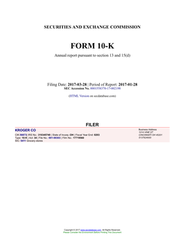 KROGER CO Form 10-K Annual Report Filed 2017-03-28